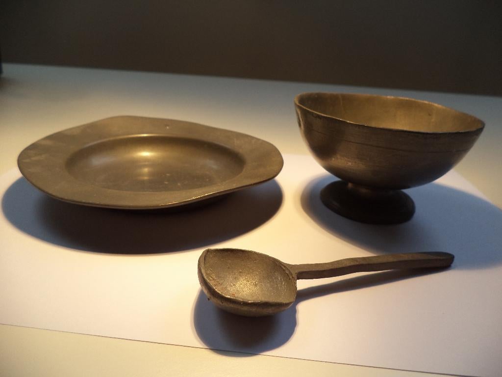 vroeg 1800's tin étain kom bord lepel XIX paplepel bord kom, Antiquités & Art, Enlèvement ou Envoi