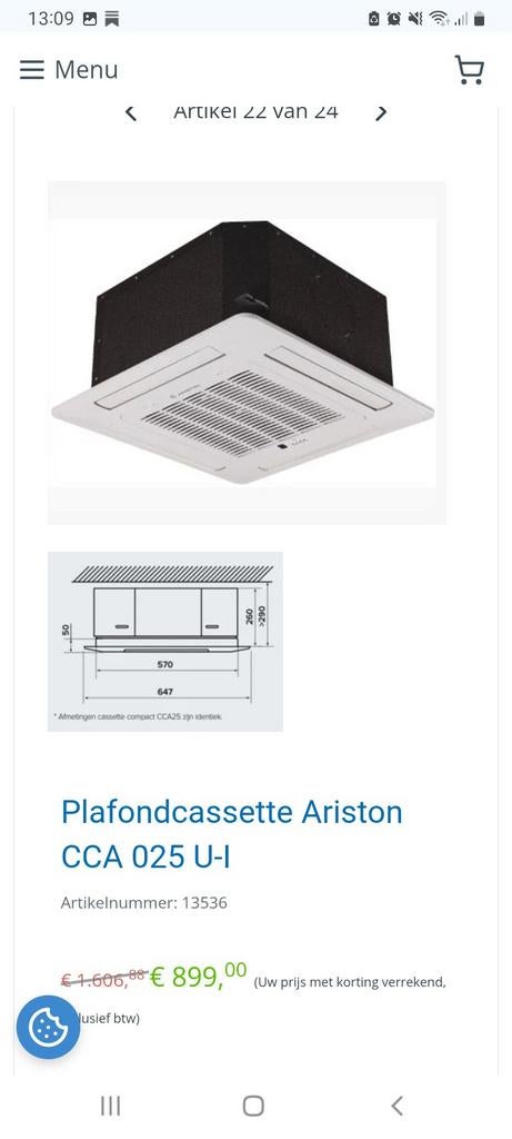 4 cassettes de plafond Ariston Airco 2,5 kw neuves dans leur, Enlèvement