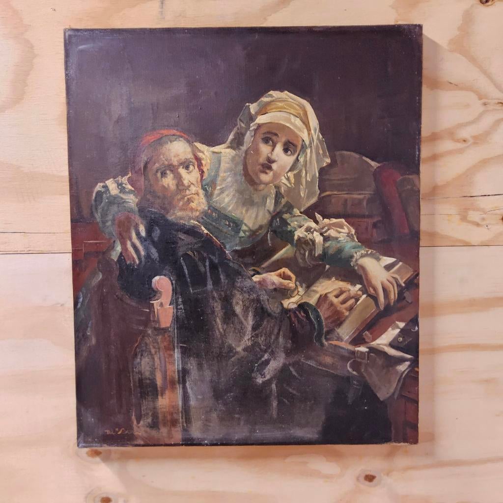 Oud Olieverfschilderij  De verboden lectuur Karel Ooms 60x50, Antiek en Kunst, Kunst | Schilderijen | Klassiek, Ophalen of Verzenden