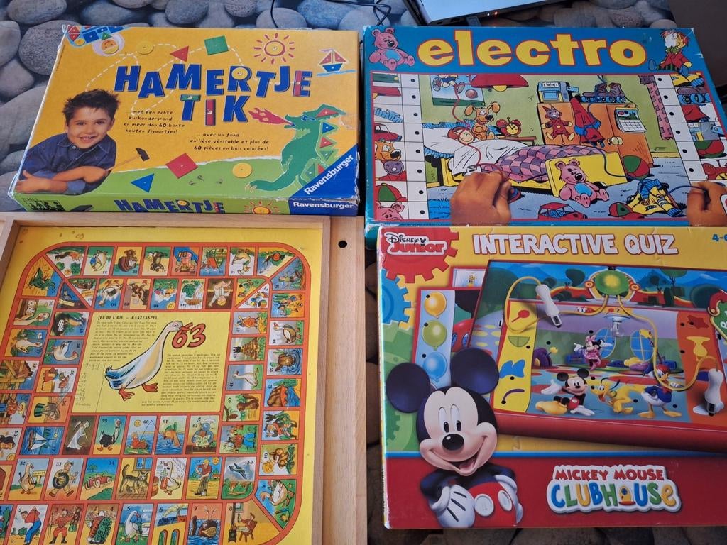4 spelletjes, hamertje tik, 2 x electro, ganzenspel, Ophalen, Gebruikt, Met licht