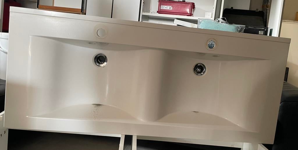 Dubbele lavabo wit porselein met kranen 120 cm, Huis en Inrichting, Ophalen, Gebruikt, Wasbak of Wastafel, 100 tot 150 cm