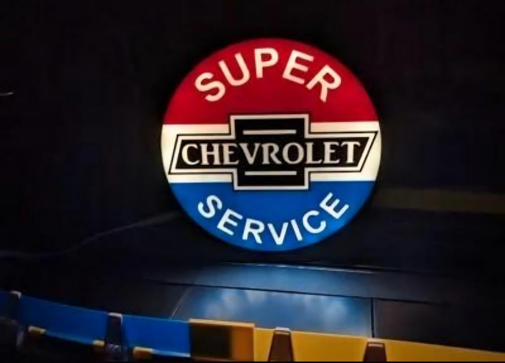 Prachtige vintage Chevrolet Super Service reclamebak met LED, Verzamelen, Merken en Reclamevoorwerpen, Nieuw, Lichtbak of (neon) lamp