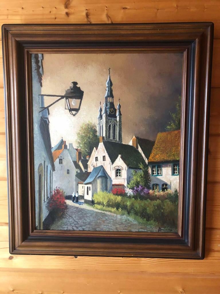 schilderij begijnhof Kortrijk Robert Beaucarne, Antiek en Kunst, Kunst | Schilderijen | Klassiek, Ophalen of Verzenden