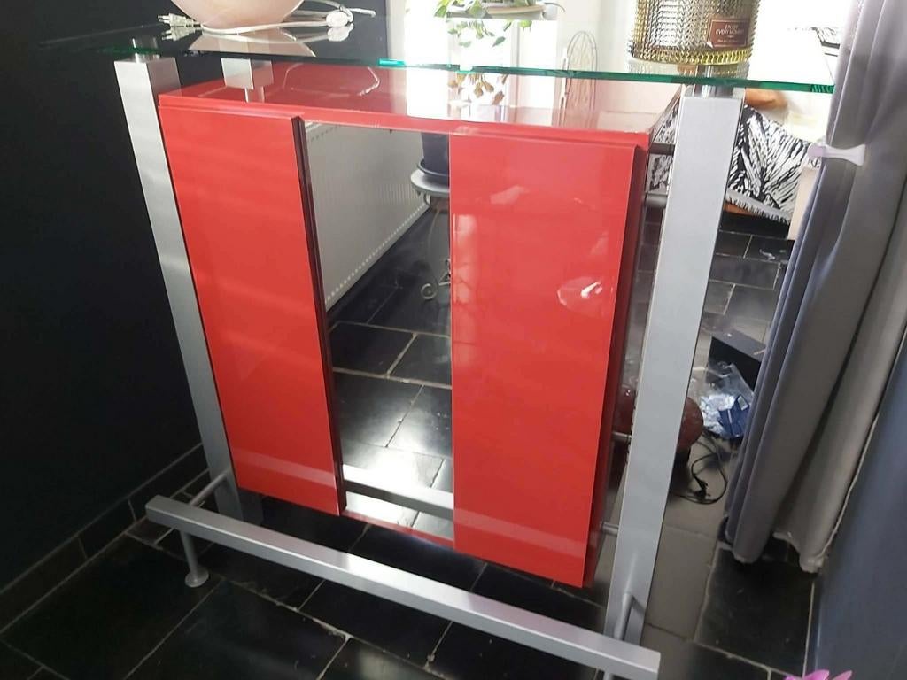 Bar en métal avec tablette en verre + 2 chaises réglables, Enlèvement, Métal