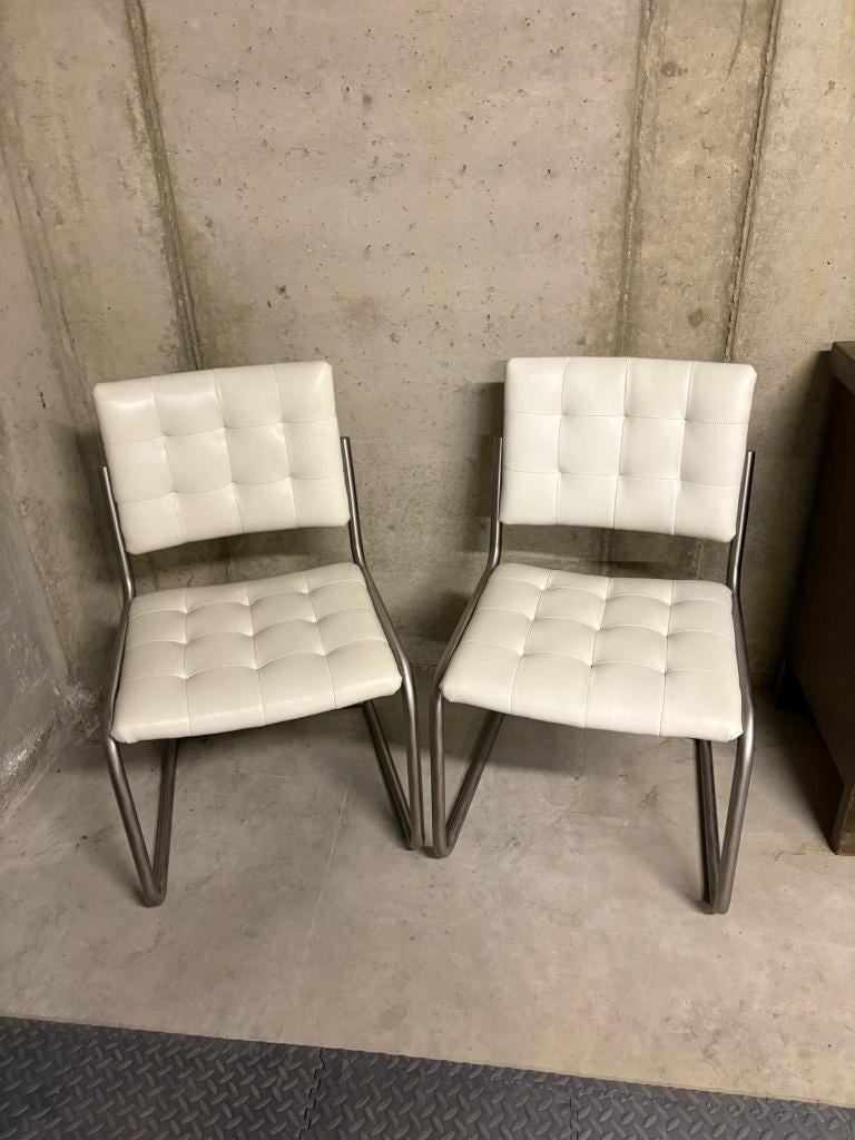 2 witte lederen design stoelen, Ophalen, Twee, Wit, Zo goed als nieuw