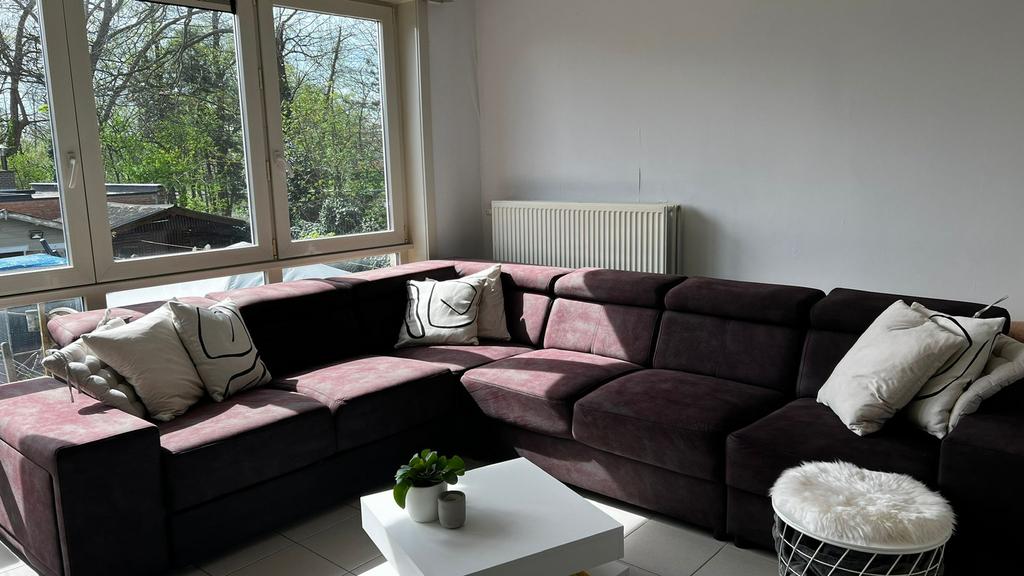 Hoekzetel bordeaux – perfect voor salon met extra poef, Maison & Meubles, Enlèvement, Comme neuf