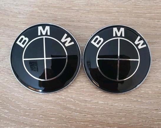 Emblèmes Bmw entièrement noirs 2 x 82 mm ou 82 mm + 74 mm, Enlèvement ou Envoi