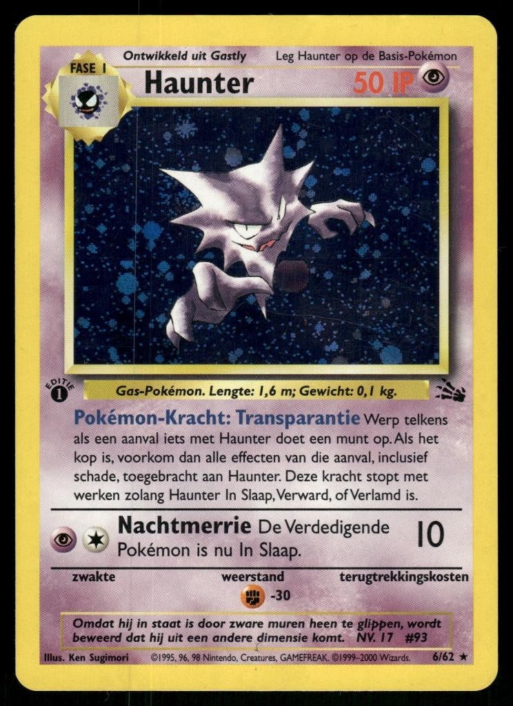 Haunter 6/62 - Fossil (1st edition) (NL) (NM), Hobby en Vrije tijd, Verzamelkaartspellen | Pokémon, Verzenden, Gebruikt