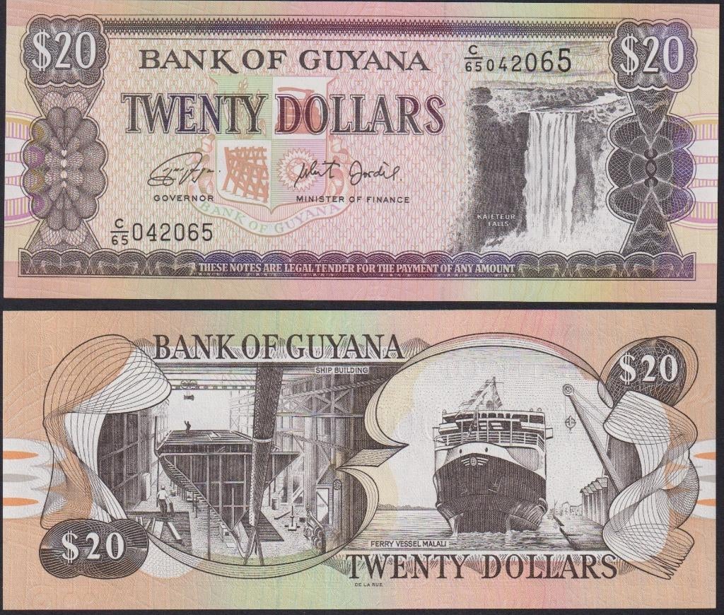 Guyana 20 Dollars, Postzegels en Munten, Bankbiljetten | Amerika, Ophalen of Verzenden, Zuid-Amerika, Los biljet