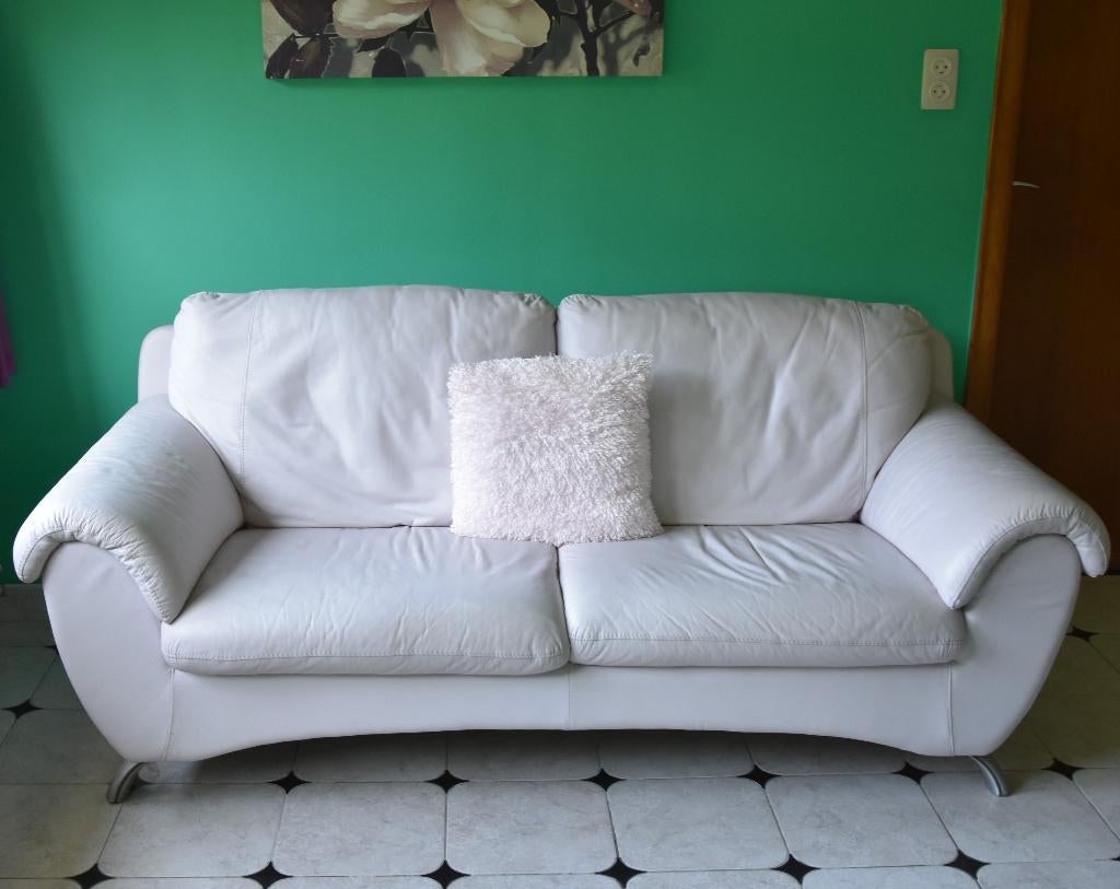 Lichtroze leren designbank, Ophalen, Gebruikt, Design, Tweepersoons