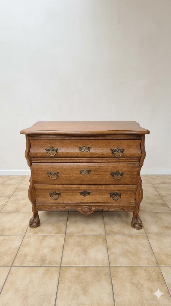 Vintage buikkast / bombé ladekast – 3 laden, Ophalen