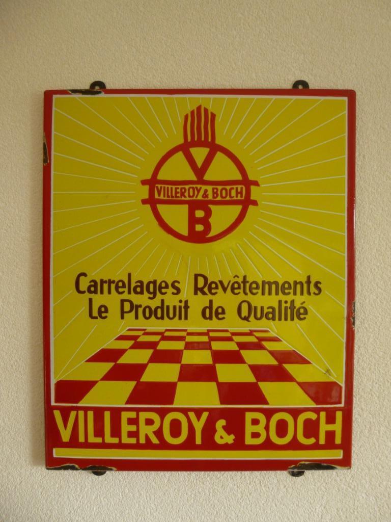 EMAILLE RECLAME BORD"VILLEROY&BOCH TEGELS"UIT JAREN 50/60, Verzamelen, Merken en Reclamevoorwerpen, Gebruikt, Reclamebord, Ophalen of Verzenden