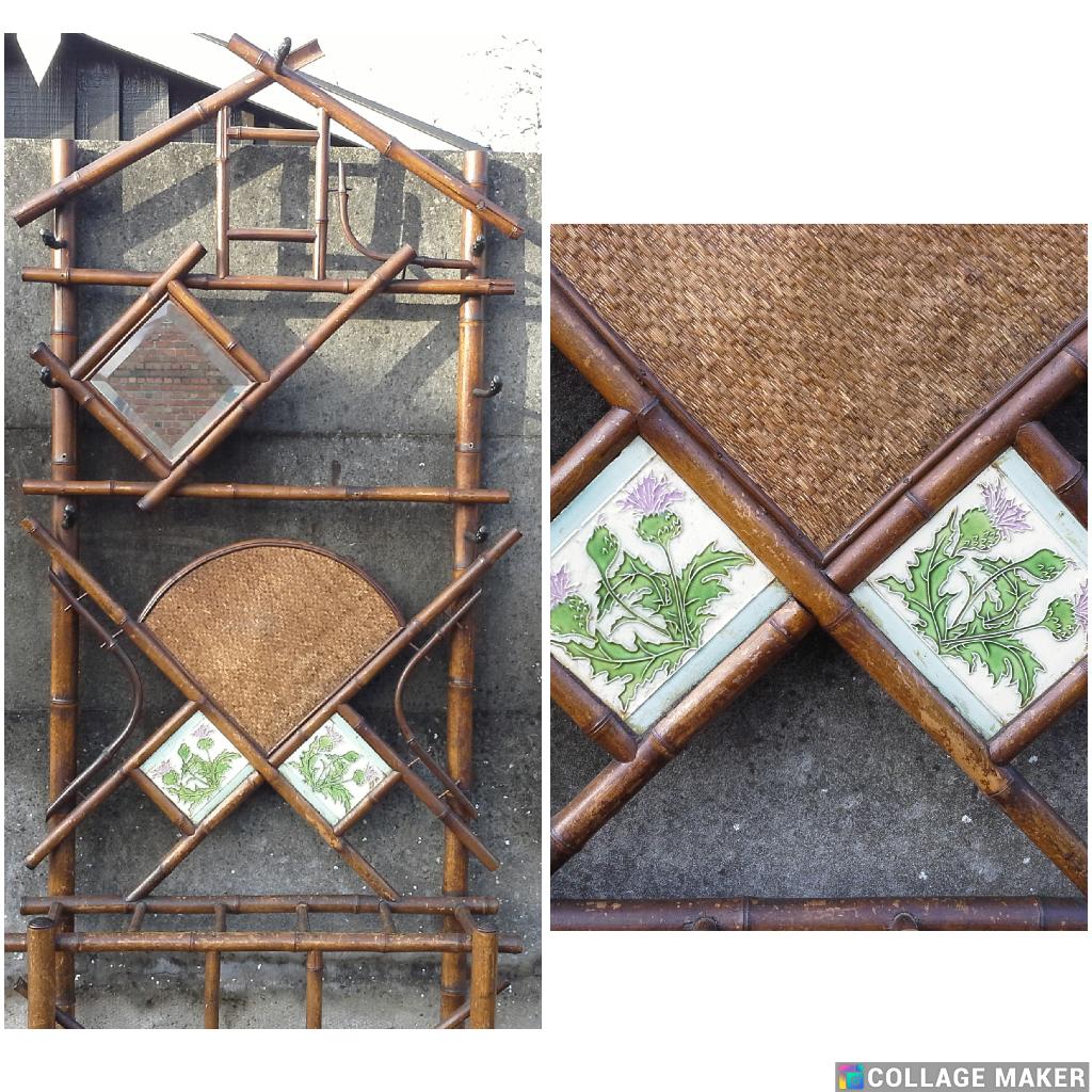 Porte-manteau d'entrée en bambou, miroir, porte-parapluies., Antiquités & Art, Enlèvement
