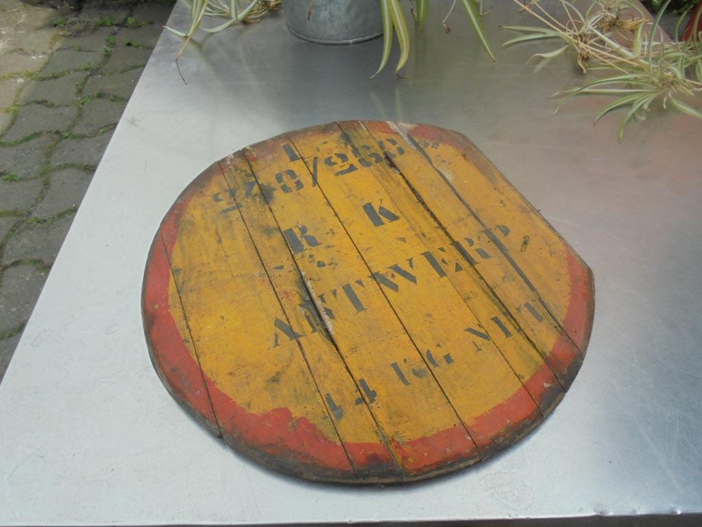 Deksel van oude houten ton  "RK ANTWERP  14 kg   240/260?", Enlèvement ou Envoi