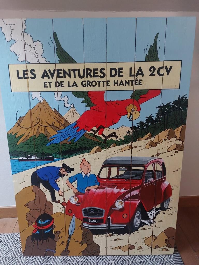 Schilderij op houten planken. Stripverhaal Kuifje., Ophalen, Nieuw