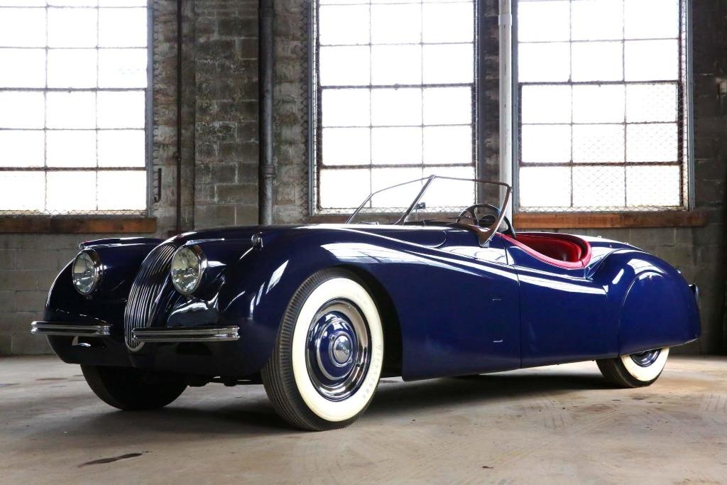1953 Jaguar XK120 Roadster, Auto's, Jaguar, XK, Achterwielaandrijving, Cabriolet, Blauw