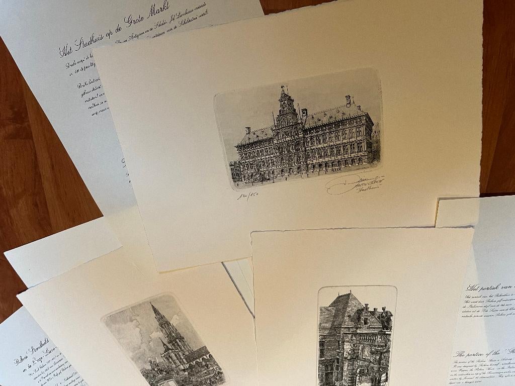 serie etsen (diepdruk) handgesigneerd - stad Antwerpen, Antiek en Kunst, Kunst | Etsen en Gravures, Ophalen of Verzenden