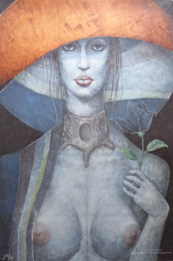 JEF VAN TUERENHOUT / KONINGIN MET HOED / ZEEFDRUK / 76x50cm, Antiek en Kunst, Kunst | Litho's en Zeefdrukken, Ophalen of Verzenden