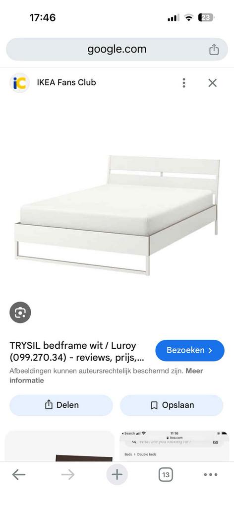 Ikea trysil bed 160cm + lattenbodems, Maison & Meubles, Enlèvement, Utilisé