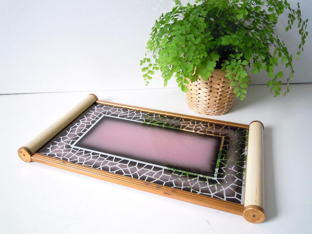 Plateau Art Déco avec lointain églomisé vieux rose, Enlèvement ou Envoi