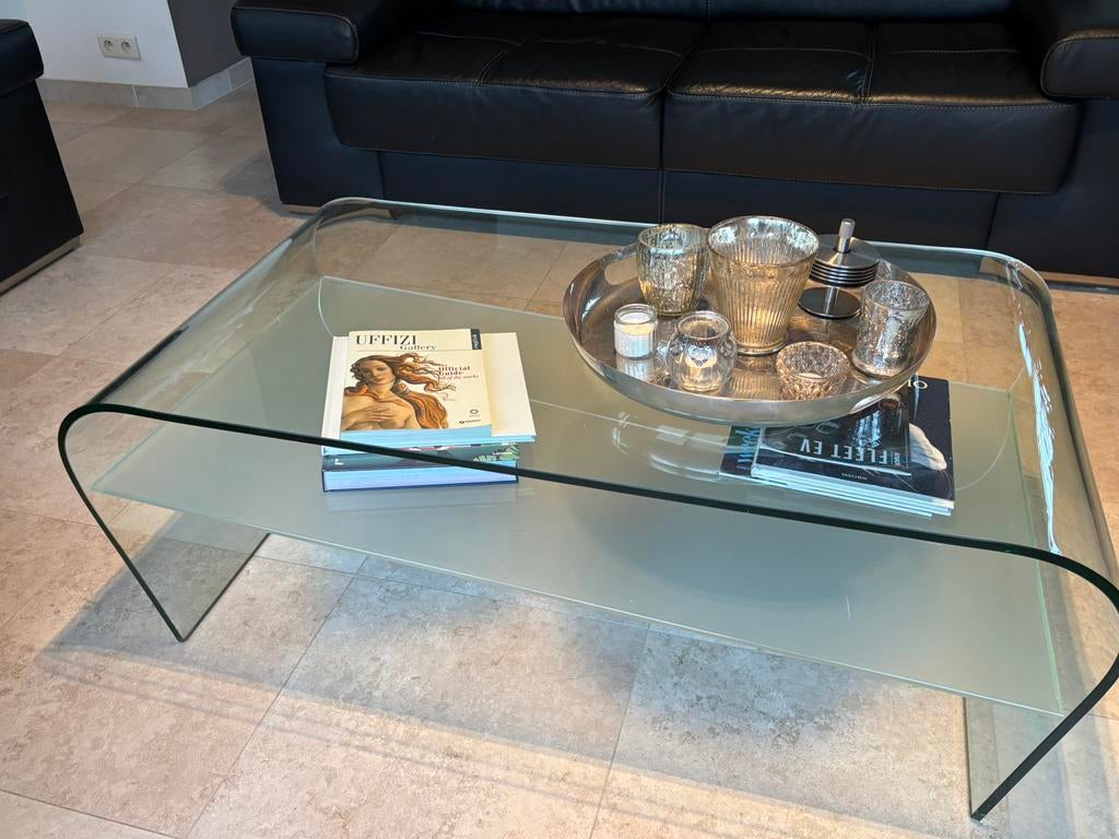 Glazen design salontafel, Ophalen, 100 tot 150 cm, 50 tot 75 cm, 50 tot 100 cm