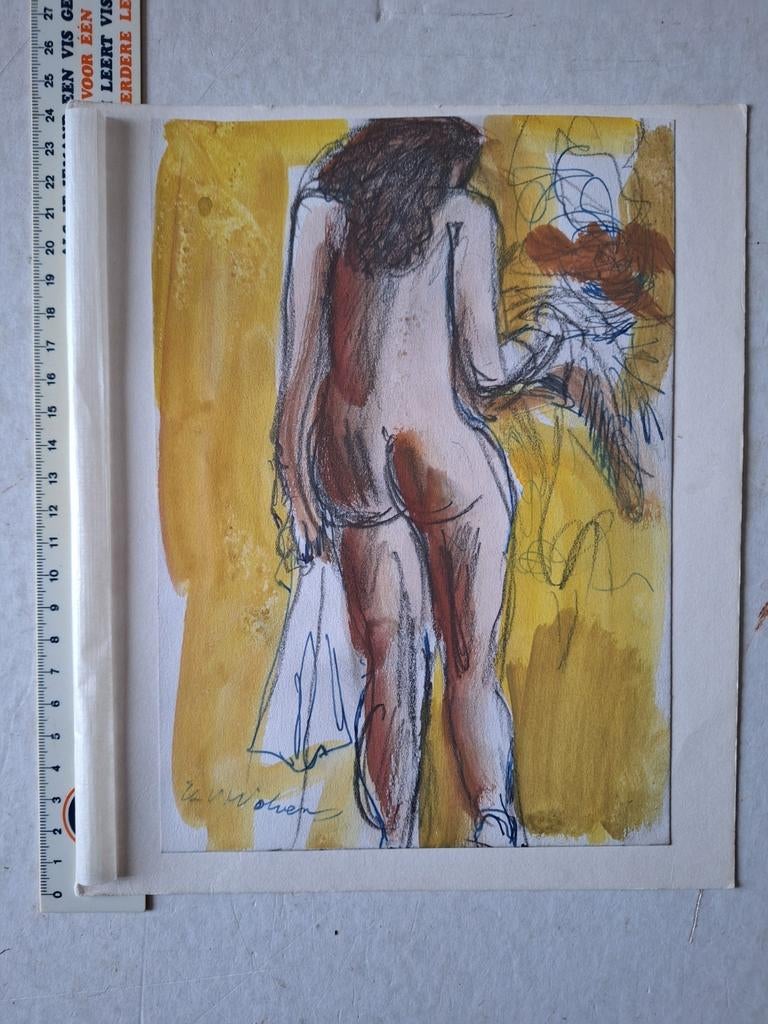 Gemengde techniek van Henri-Victor Wolvens "Naakte vrouw", Antiquités & Art, Enlèvement ou Envoi