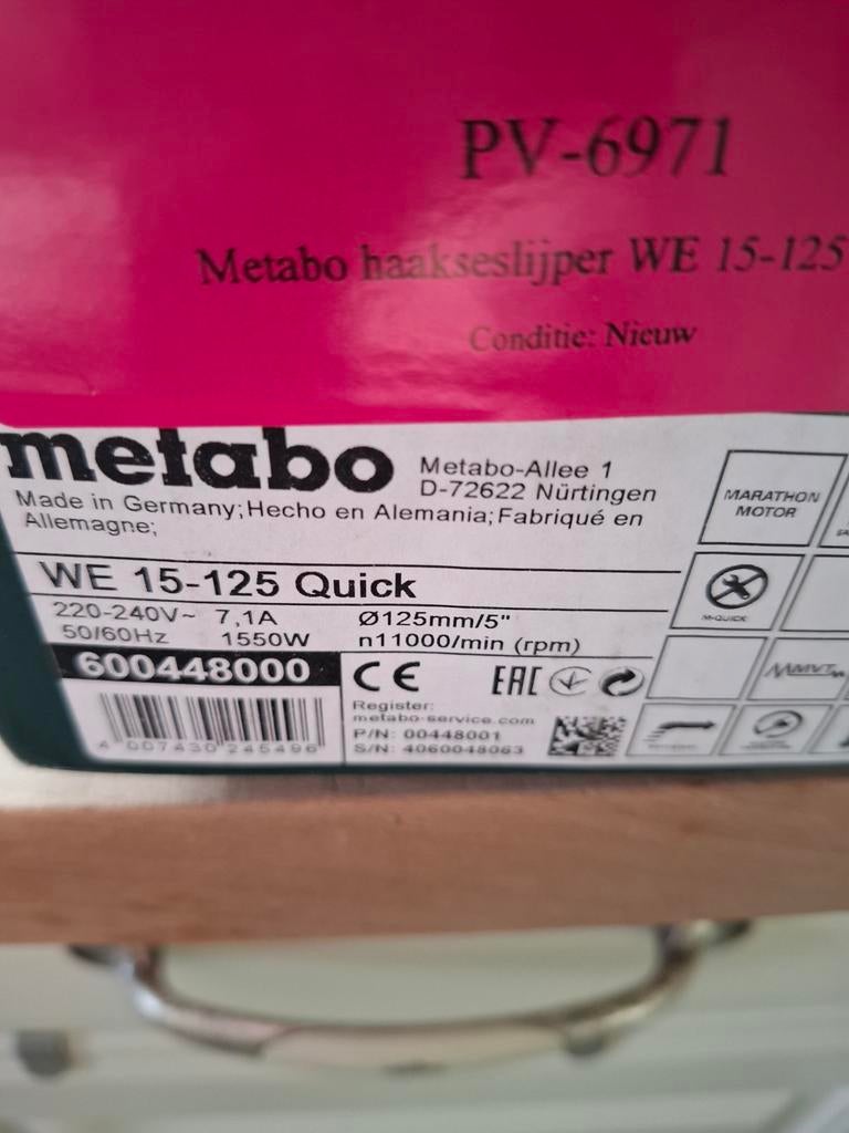 Metabo we 15-125 quick, Doe-het-zelf en Bouw, Gereedschap | Slijpmachines, Ophalen