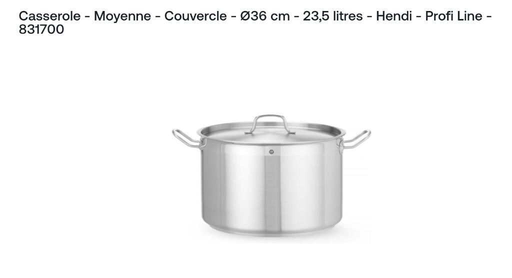 Casserole professionnelle NEUVE  Hendi Ø36 cm / 23,5L, Enlèvement ou Envoi, Neuf, dans son emballage, Cuisinière, Friteuse et Grils