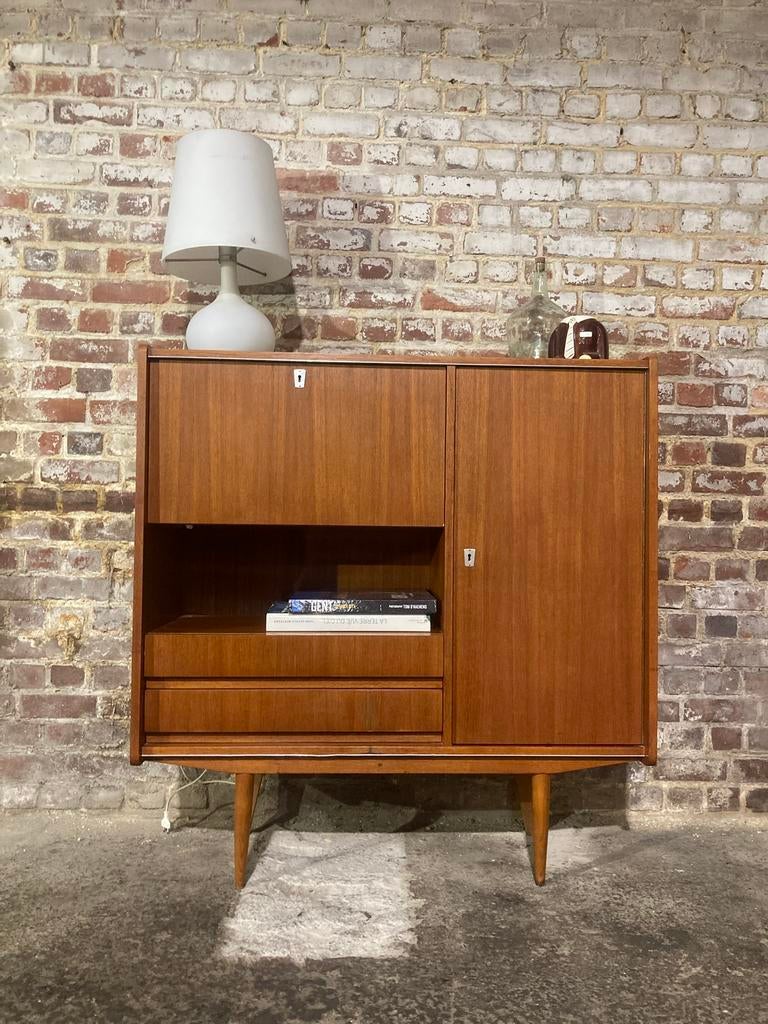 Scandinavische vintage teakhouten meubel - kast - highboard, Huis en Inrichting, Kasten | Dressoirs, Ophalen, Zo goed als nieuw
