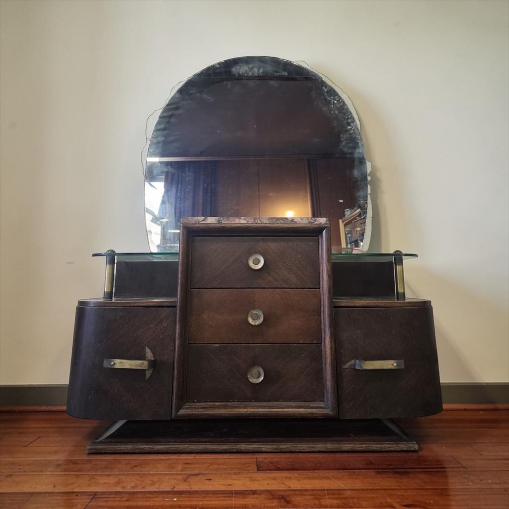 Vintage houten curved  dressoir / art deco kast met spiegel, Huis en Inrichting, Ophalen, Gebruikt