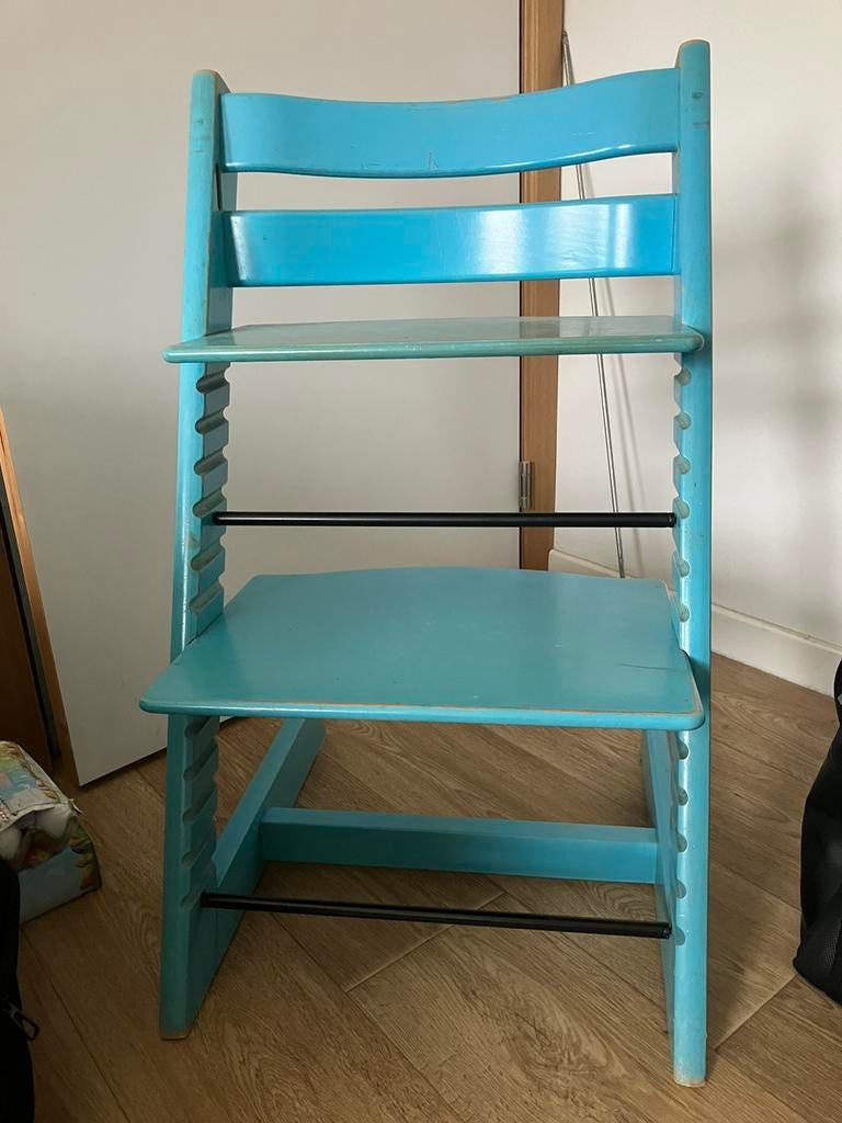 Meegroeistoel stokke tripp trapp blauw, Ophalen, Zo goed als nieuw, Meegroeistoel