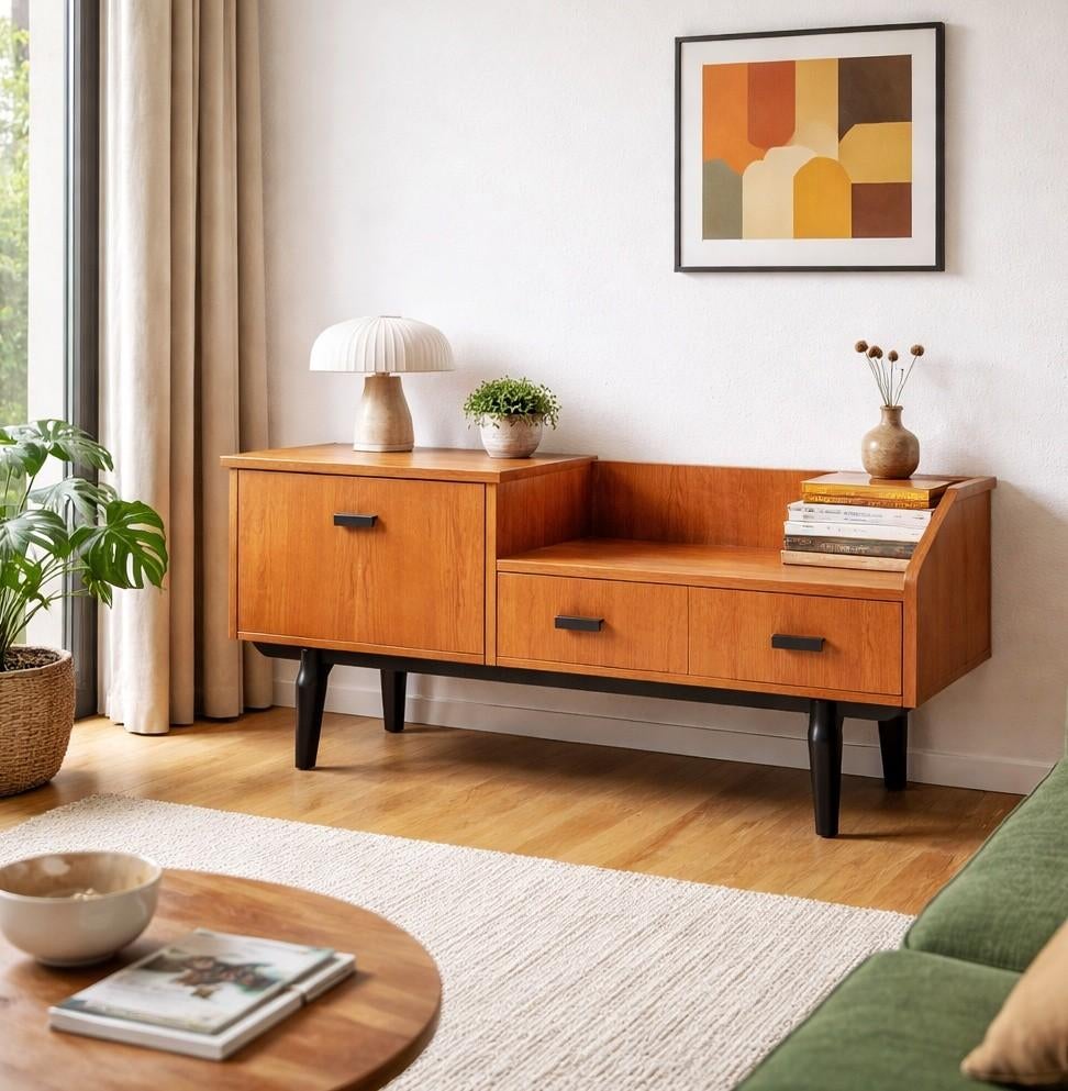 Prachtige vintage platenkast / lowboard, Enlèvement, Comme neuf, Midcentury