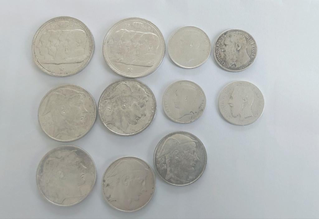 Zilveren munt 11 munten Belgische frank, Ophalen of Verzenden