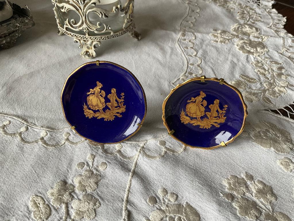 Miniatuur Limoges bordjes met staander, Ophalen of Verzenden