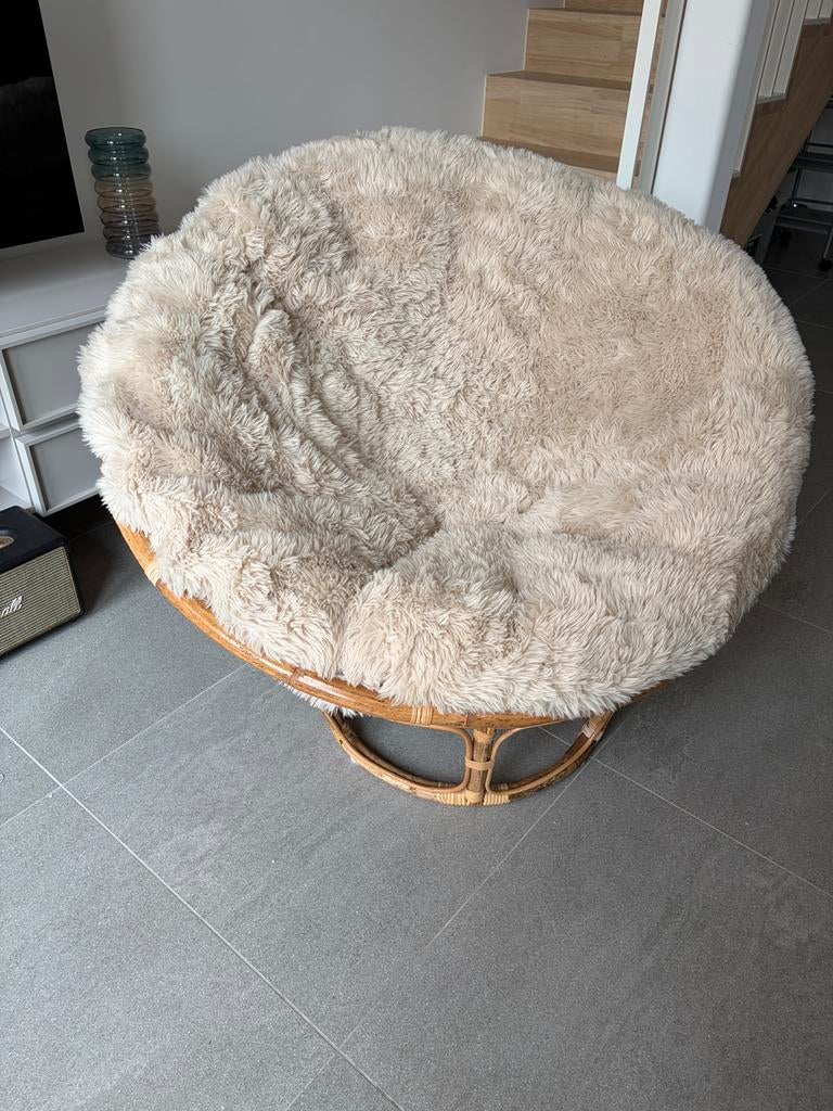 Jysk JORDRUP papasan stoel Ø100 cm + Casa teddy hoes, Ophalen, Gebruikt, 75 tot 100 cm, Riet of Rotan