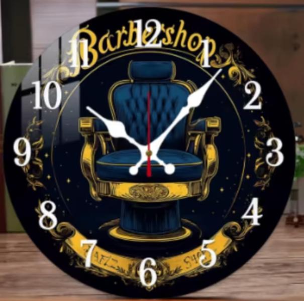 Ronde wandklok van hout Kapsalon (25cm), Ophalen of Verzenden, Nieuw, Wandklok