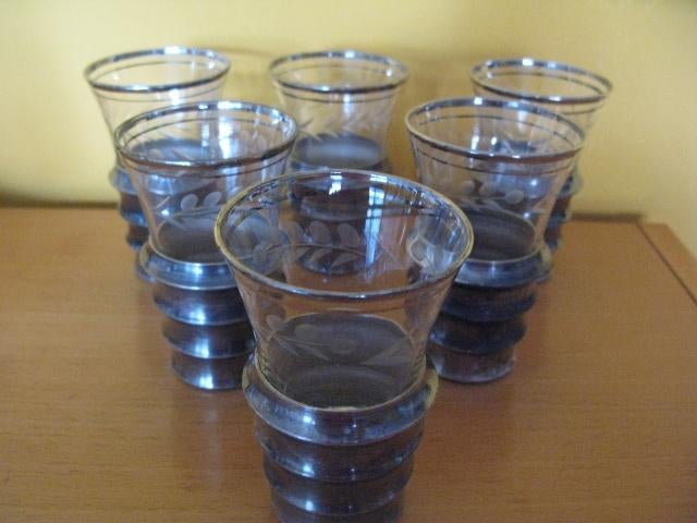 6 Verres en verre et métal argenté vintage, Antiquités & Art, Antiquités | Argent & Or, Argent, Enlèvement ou Envoi