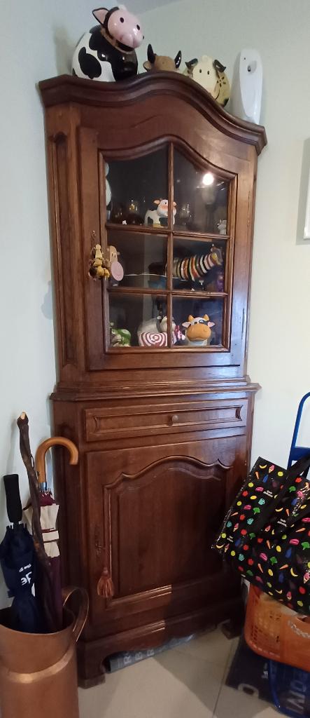 Armoire-vitrine de coin chêne & verre, Maison & Meubles, Armoires | Vitrines, Comme neuf, 150 à 200 cm, 50 à 100 cm, 50 à 75 cm
