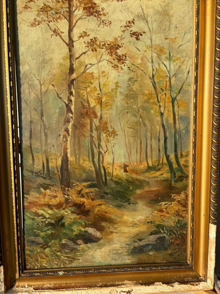 Tableau huile sur toile figurative représente forêts xxe1900, Antiquités & Art, Enlèvement