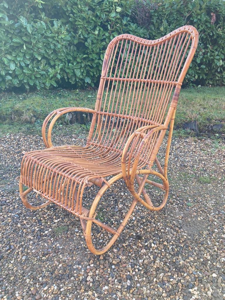 Fauteuil en osier vintage design 70’s, Enlèvement, Utilisé