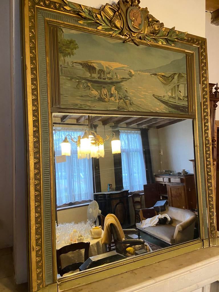 Miroir ancien avec peinture, Antiquités & Art, Enlèvement, Rectangulaire, 100 à 150 cm, 150 à 200 cm