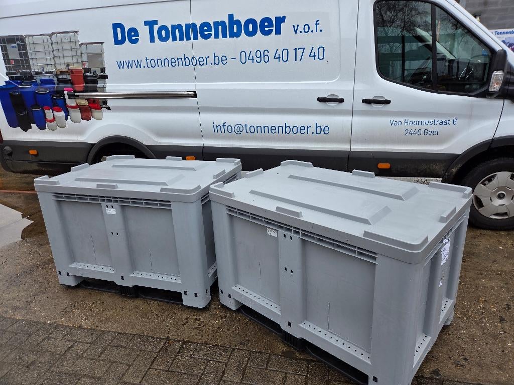 Klein grijze palletboxen 1.20 x 80 x 79 met deksel (Tonnen), Tuin en Terras, Regentonnen, Zo goed als nieuw, Kunststof, 150 liter of meer