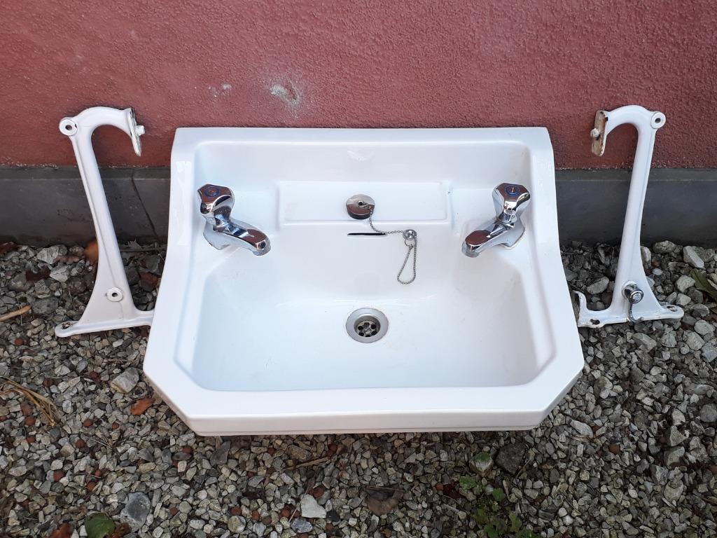 lavabo vintage porcelaine Sphinx année 50, Ophalen, Zo goed als nieuw, Wastafel