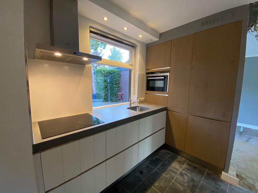 Complete Hoekkeuken met wandkast + SIEMENS + GEDEMONTEERD, Enlèvement ou Envoi, Composite, Sans poignée, Crème