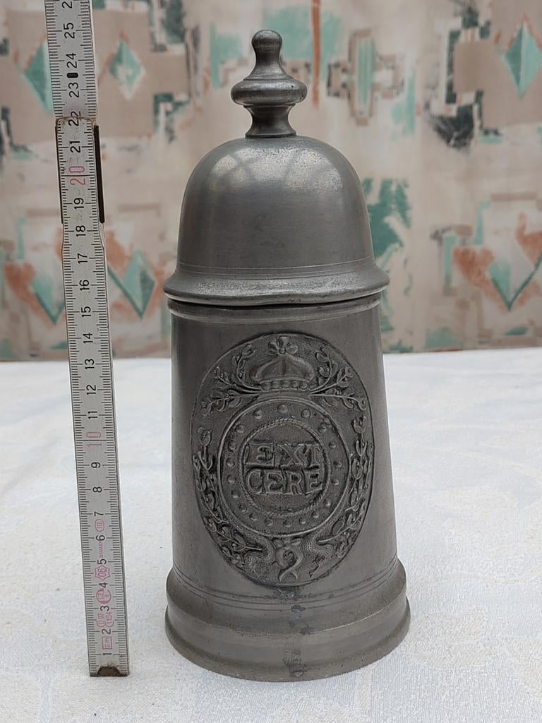 Tinnen pot met deksel uit oude apotheek, Antiek en Kunst, Ophalen