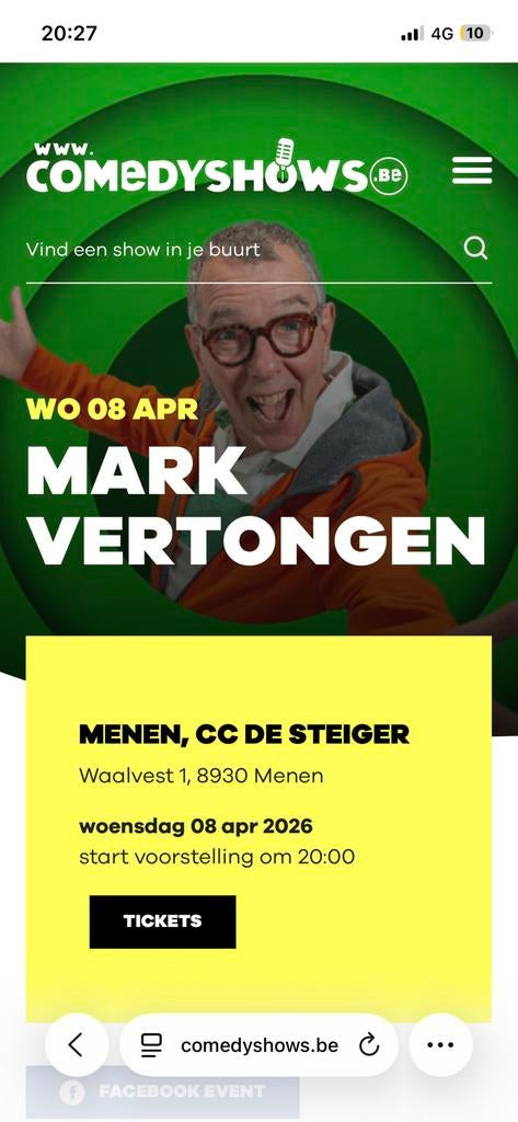 2 billets pour le spectacle humoristique de Marc Vertongen, Tickets & Billets, Deux personnes, Avril