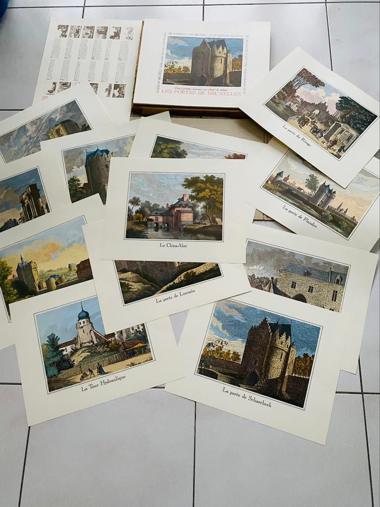 Set van 12 antieke gravures - De Poorten van Brussel, Ophalen of Verzenden
