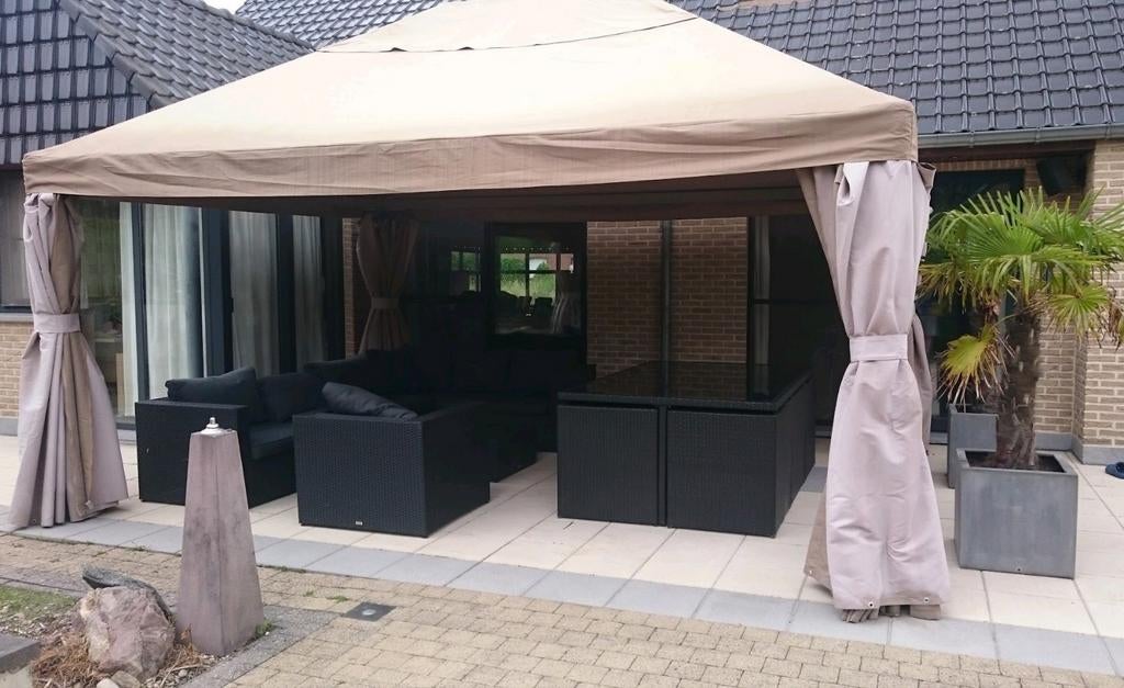 Stevige partytent taupe 5 m x 3,5 m, Tuin en Terras, Partytenten, Ophalen, Gebruikt, Partytent, Minder dan 4 meter