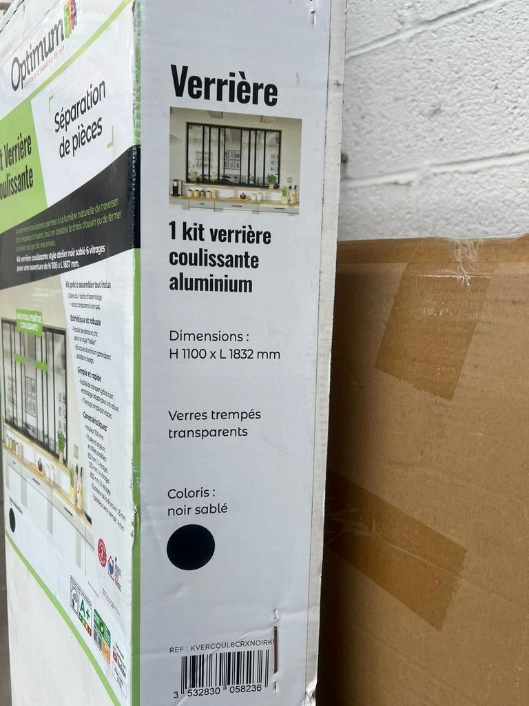 Verrière coulissante Aluminium noir style atelier 110x183 cm, Bricolage & Construction, Enlèvement