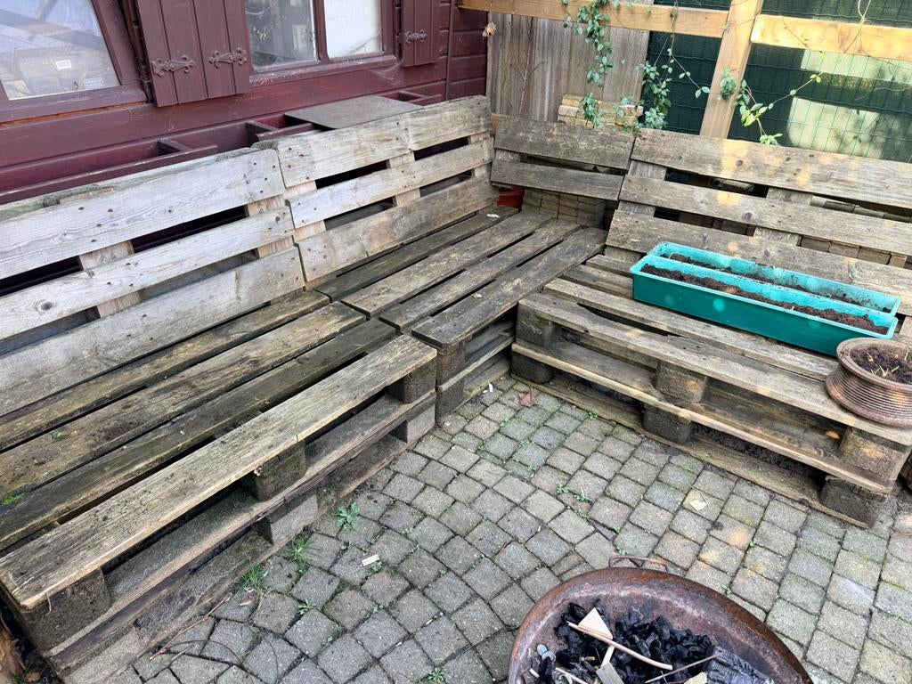 Pallet lounge, Tuin en Terras, Ophalen, Gebruikt, Hout, 7 zitplaatsen